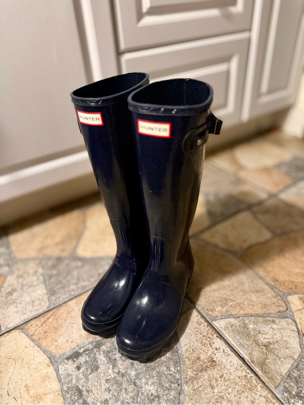 Hunter womens Glossy Navy Tall Rain Boots